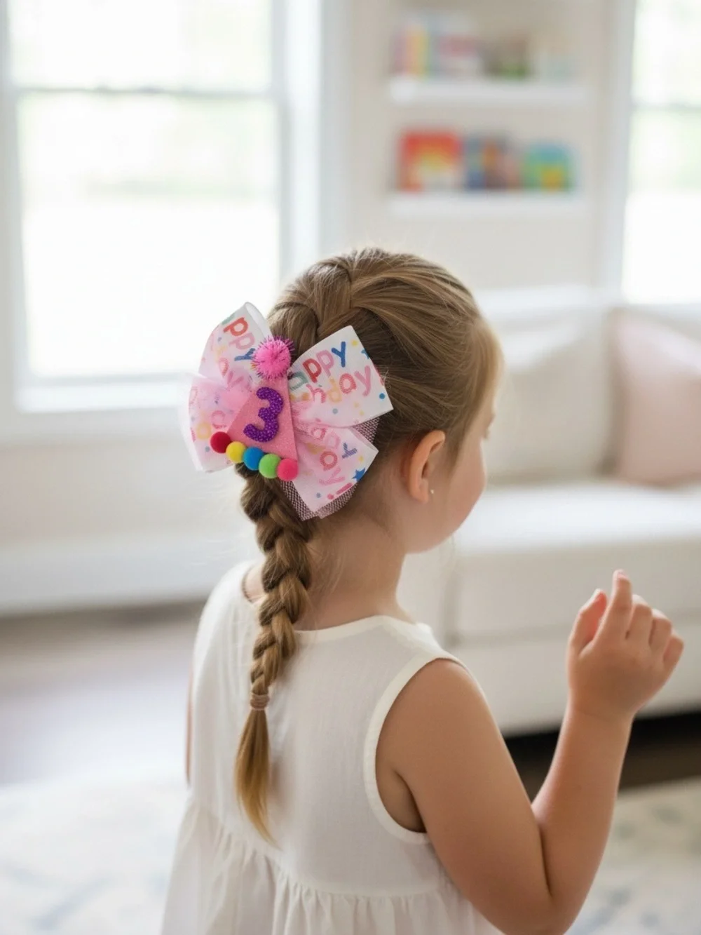 Boutique 3rd Birthday Pink Tulle Glitter Party Hat Hair Bow Clip